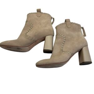 Alice + Olivia Suede Whipstitch Trim Ankle Heeled Western Boots Sz-37